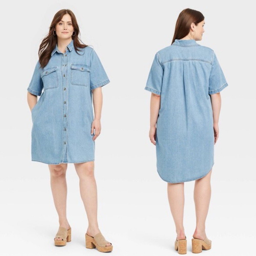 Universal Thread Women's Short Sleeve Shirtdress NWT FLAWS Light Wash  Sz Medium